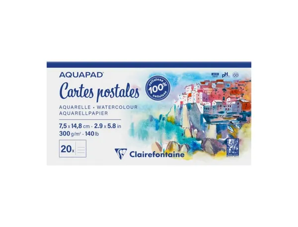 Bloc clairefontaine aquapad cartes postales 75x148mm 20 feuilles 300g verso pre-imprime — Non classé