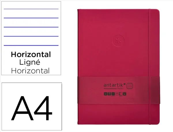 Carnet fermeture elastique antartik notes couverture rigide a4 ligne 100 feuilles 80gr fsc coloris framboise — Non…