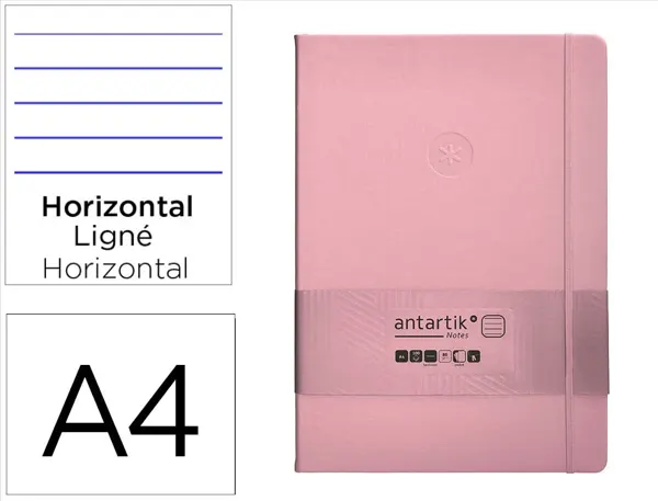 Carnet fermeture elastique antartik notes couverture rigide a4 ligne 100 feuilles 80gr fsc coloris rose pastel — Non…