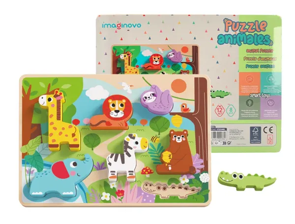Puzzle enfant imaginovo animaux 3d bois +12 mois 8 pieces 29,5x22x1,7 cm — Non classé