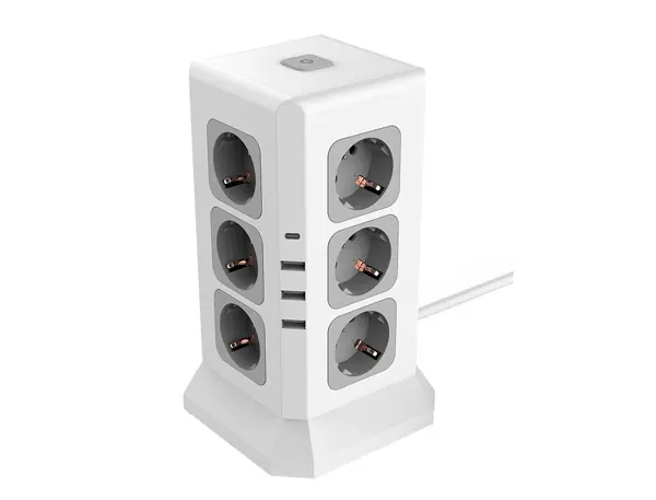 Multiprise q-connect 16 en 1 cable 2m 12 prises courant 3 ports usb 1 port usb-c 120x120x210 mm — Non classé