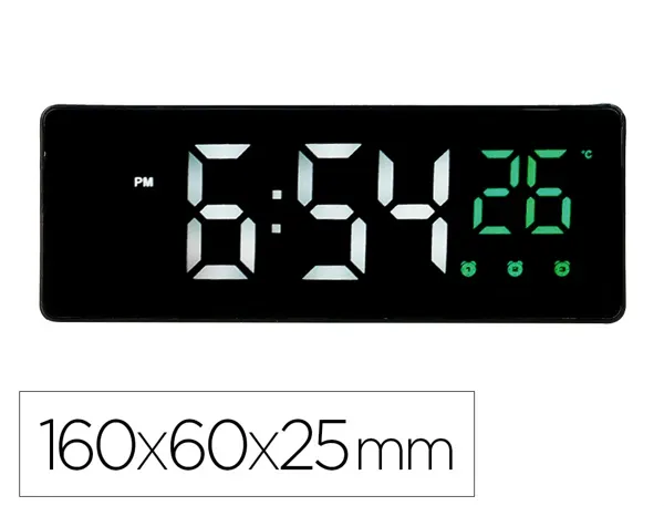 Horloge de bureau q-connect numerique avec temperature 3 alarmes et controle sonore dimensions 160x60x25mm — Non classé
