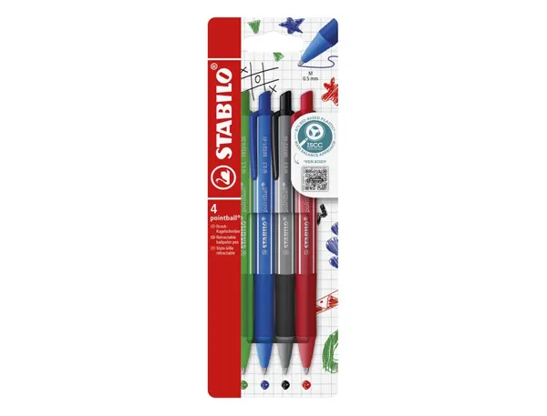 Stylo-bille stabilo pointball colorful 3200m d'ecriture trait 0,5mm retractable grip antiderapant coloris assortis —…
