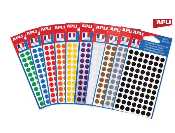 Etiquette adhesive apli diam. 8mm coloris assortis lot 10 pochettes — Non classé