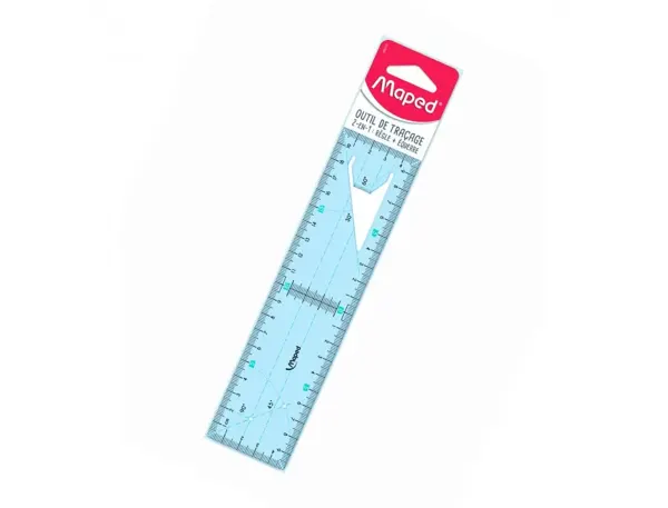 Maped Outil de traçage règle équerre 2en1, bleu transparent — Activités artistiques