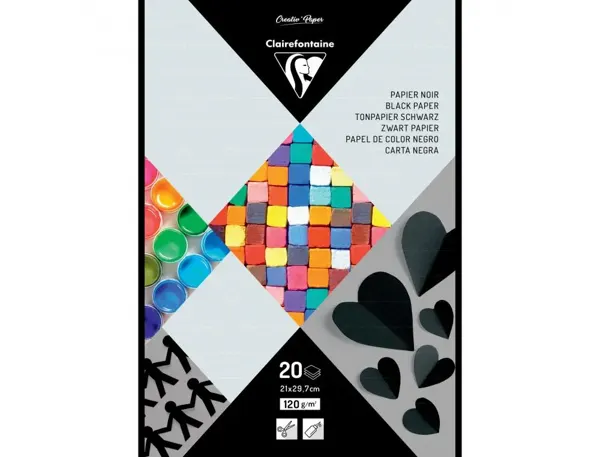 Bloc clairefontaine papier dessin 21x29,7cm 120g coloris noir 20 feuilles — Non classé