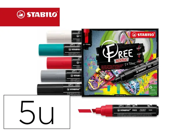 Marqueur stabilo bold free acrylic toutes surfaces t800 pointe large biseautee set 2 coloris assortis coffret 5 unites —…