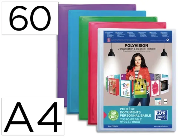 Protège-documents elba polyvision polypropylène couverture souple 60 pochettes 120 vues a4 coloris assortis translucide —…