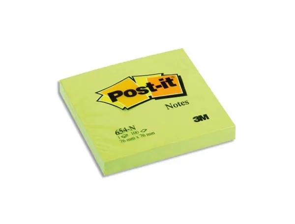 Bloc-notes post-it couleurs néon 76x76mm 100f repositionnables coloris vert fluo — Non classé