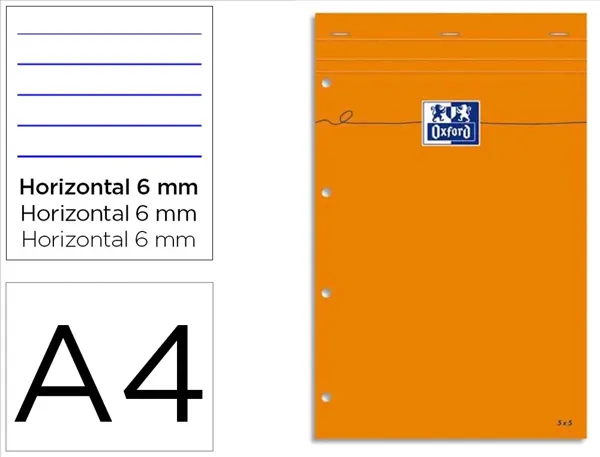 Bloc bureau oxford papier a4+ vélin surfin agrafé en tête couveture enveloppante 210x320mm 80f 80g ligné 6mm orange — Non…