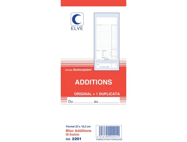 Bloc addition elve papier autocopiant 102x235mm 50 duplis sans numéro — Non classé