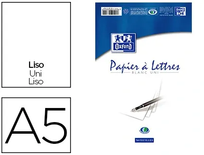 Bloc correspondance oxford papier vélin supérieur 80g/m2 a5 148x210mm travers buvard et guide ligne 50 feuilles — Non classé