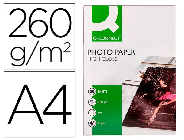 Papier photo q-connect jet d'encre glacé ultra brillant a4 260g compatible toute imprima nte paquet 50 feuilles — Non classé