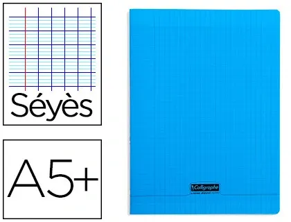 Cahier piqué clairefontaine couverture polypropylène transparente a5+ 17x22cm 96 pages 90g séyès coloris bleu — Non classé