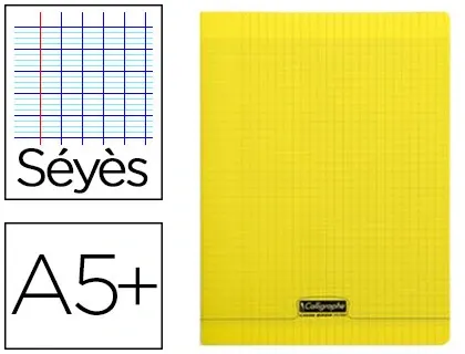 Cahier piqué clairefontaine couverture polypropylène transparente a5+ 17x22cm 96 pages 90g séyès coloris jaune — Non classé