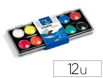 Gouache pébéo pastille 30mm diamètre boîte 12 coloris + 1 pinceau — Non classé