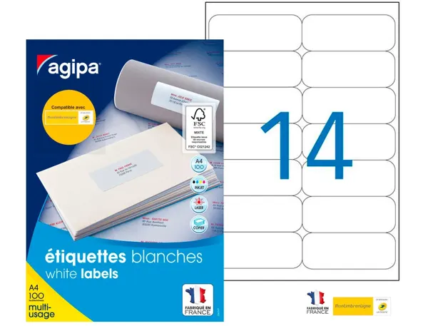 agipa Etiquette universelle, 99,1 x 38,1 mm, blanc — Fournitures