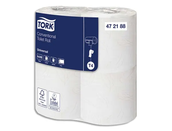 Papier toilette blanc 2 plis 200 feuilles universal tork lot 8 paquets de 6 rouleaux — Non classé