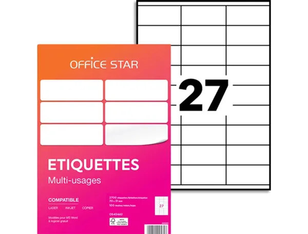 Étiquettes office star 70 x 31 mm multi-usage boîte de 2700 — Non classé