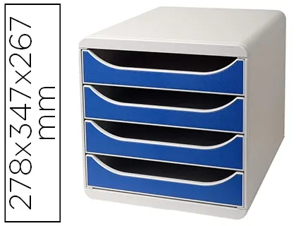 Module classement exacompta big box 4 tiroirs ouverts monobloc ultra rigide 347x278x267mm coloris gris/bleu — Non classé