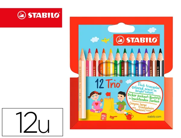 Crayon couleur stabilo trio court bois triangulaire 85mm mine large souple 4mm coloriage rapide pochette 12u — Non classé