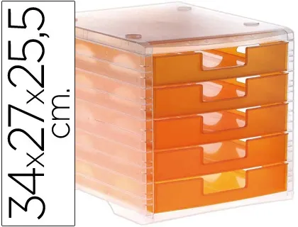 Module classement q-connect 5 tiroirs ouverts base 340x270x260mm butée sécurité coloris orange translucide — Non classé