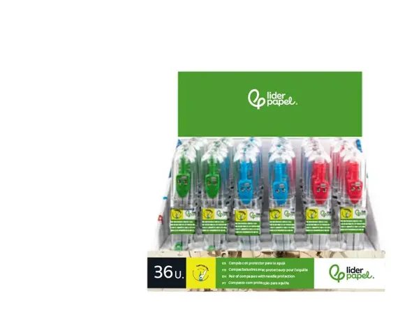 Compas liderpapel scolaire circonférence 34cm longueur 11.5cm protecteur pointe mine 2mm coloris assortis étui plastique —…