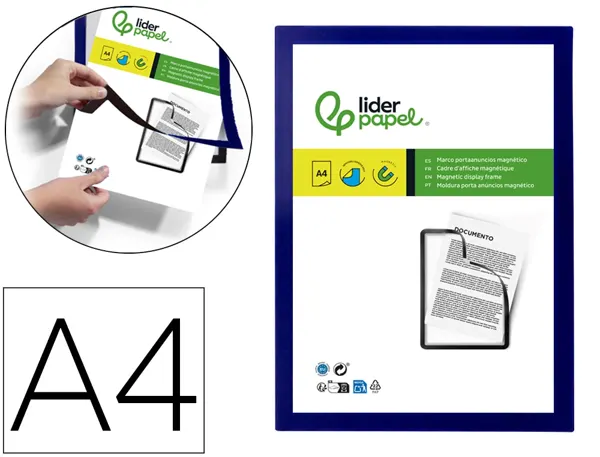Cadre affichage liderpapel mural magnetique a4 dos adhesif repositionnable coloris bleu — Non classé