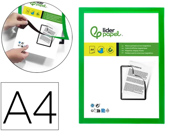 Cadre affichage liderpapel mural magnetique a4 dos adhesif repositionnable coloris vert — Non classé