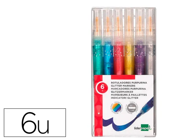 Feutre liderpapel encre metallisee pailletee double pointe etui de 6u assorties — Non classé