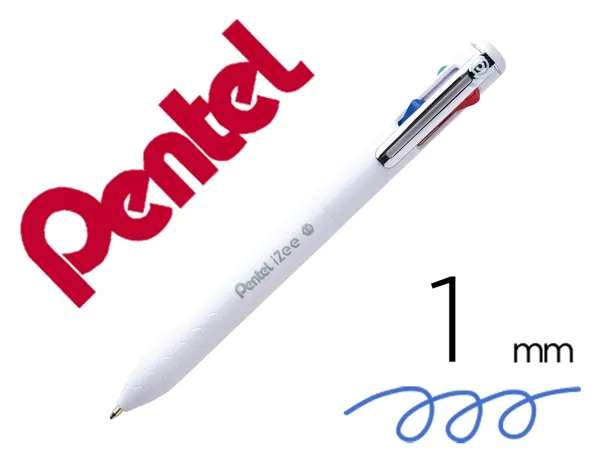 Stylo-bille pentel 4 couleurs izee retractable pointe large 1mm clip metal corps blanc — Non classé