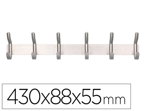 Porte-manteaux liderpapel mural metal 6 pateres 430x88x55mm coloris argent — Non classé