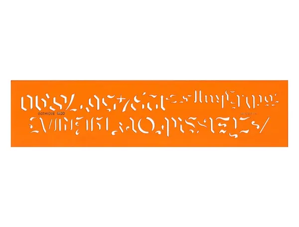 Normographe minerva nº8 trace lettre gothique plastique coloris orange — Non classé