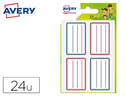 Étiquette scolaire avery lignes bleues et rouges adhésif permanent 36x56mm sachet 24 unités — Non classé
