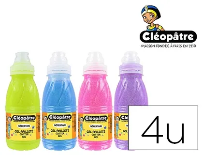 Colle pailletée cléopâtre en gel 4 coloris néons assortis jaune rose bleu violet lot 4 pots 250ml — Non classé