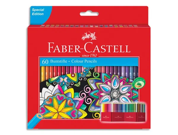 Crayon couleur faber-castell chateau accordeon mine resistante etui carton 60 couleurs fluos metallises — Non…