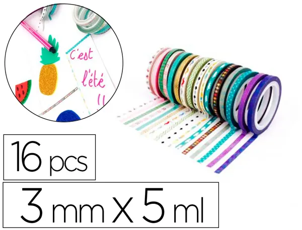 Mini rubans adhesifs sodertex theme instant poesie 3mmx5ml motifs et coloris assortis 16 pcs — Non classé