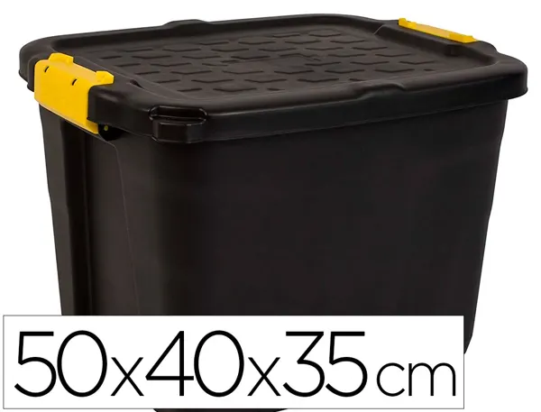 Boite rangement strata heavy duty 42l polypropylene tres robuste 2 poignées clips jaunes 50x40x35cm coloris noir — Non classé
