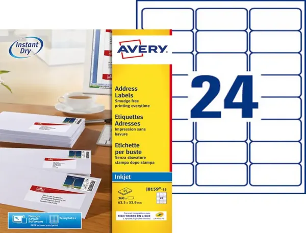 Etiquet.je 63.5x33.9 15f 360e etiquette impression jet encre - avery - 63.5x33.9mm - 15 feuilles — Non classé