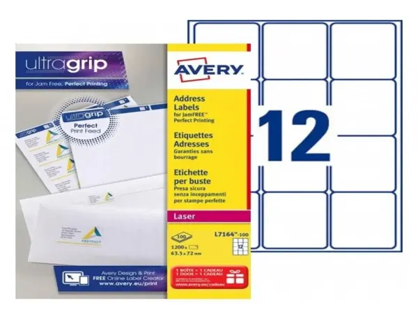 Etiq.las. 63.5x72 l7164 b/1200etiquette adresse laser - avery - 63.5x72mm - 100 feuilles — Non classé