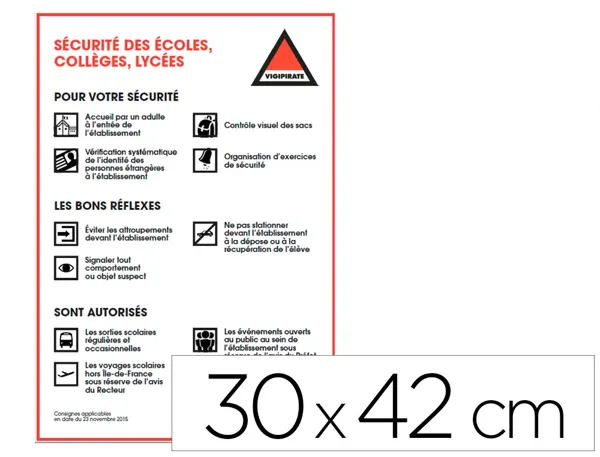 Panneau de signalisation vigipirate pvc signaletique biz sécurité des écoles collèges et lycées 30x42cm — Non classé