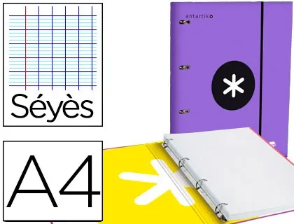 Classeur antartik 4 anneaux 25mm a4 carton remborde feuillets mobiles seyes coloris violet — Non classé