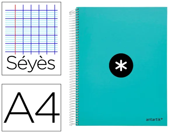 Cahier spirale antartik a4 100g couverture rembordee seyes sans bandes 4 trous coloris menthe — Non classé