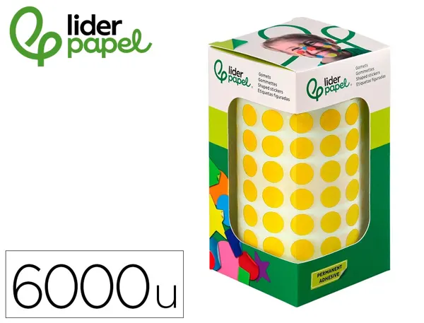 Pastille adhesive liderpapel diametre 10,5mm coloris jaune rouleau 6000 unites boite carton — Non classé
