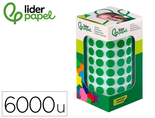 Pastille adhesive liderpapel diametre 10,5mm coloris vert rouleau 6000 unites boite carton — Non classé