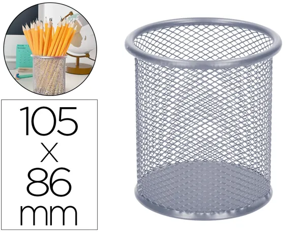 Pot à crayons q-connect maille métallique hauteur 105mm diamètre 86mm coloris argent — Non classé