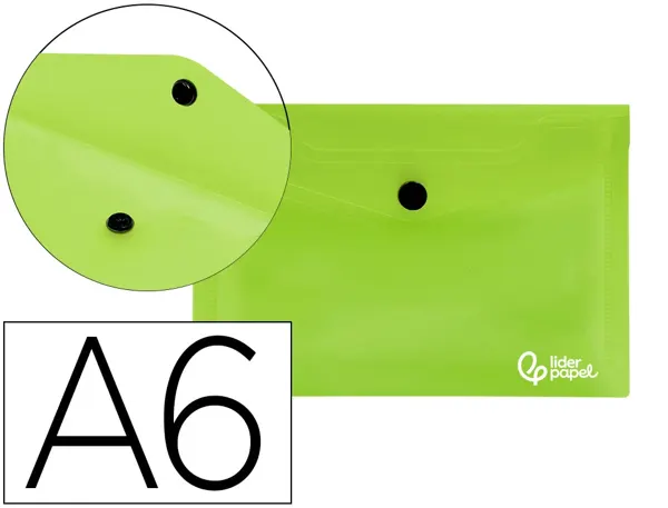 Pochette enveloppe liderpapel polypropylène 180 microns a6 148x105mm 50f fermeture bouton transparent vert — Non classé