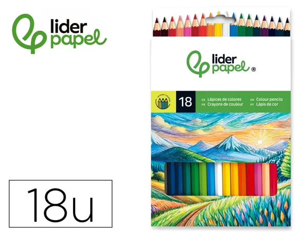 Crayon couleur liderpapel mine extra-résistante 174.5mm écriture douce coloris intenses étui carton plastifié 18 unités —…