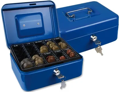 Caisse monnaie q-connect structure acier 0.8mm épaisseur plateau amovible espace billets 200x160x90mm coloris bleu — Non…