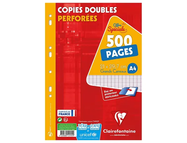 Copie Double Clairefontaine A4 21x29,7cm Papier Velin Veloute Blanc 500 Pages 90g Seyes Perforees Sous Etui… — vue 3